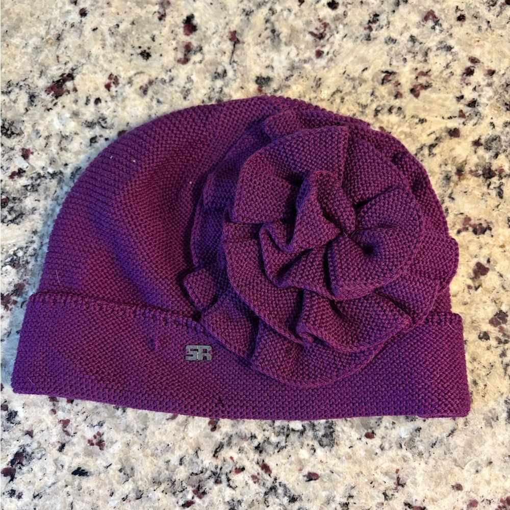 Sonia Rykiel Purple Knit Hat with Flower